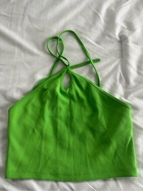 Zara Neon Green Ribbed Halter Top